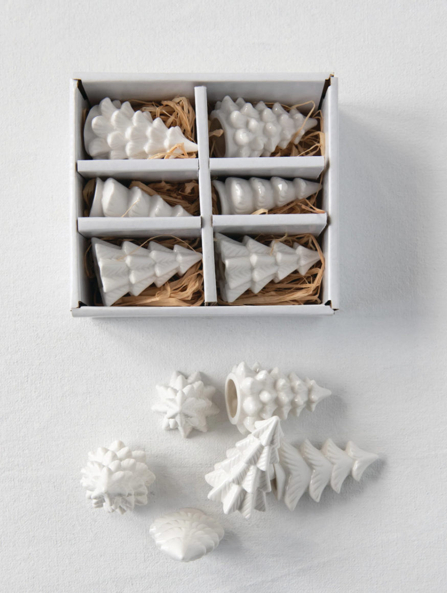 WHITE STONEWARE TREES, BOXED SET OF 6