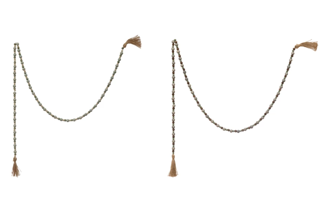 PAULOWNIA WOOD BEAD GARLAND W/ JUTE TASSEL