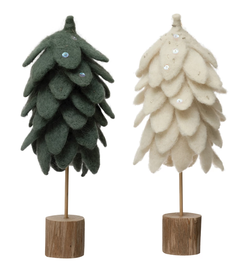 Wool Felt Xmas Trees - Cream/Green