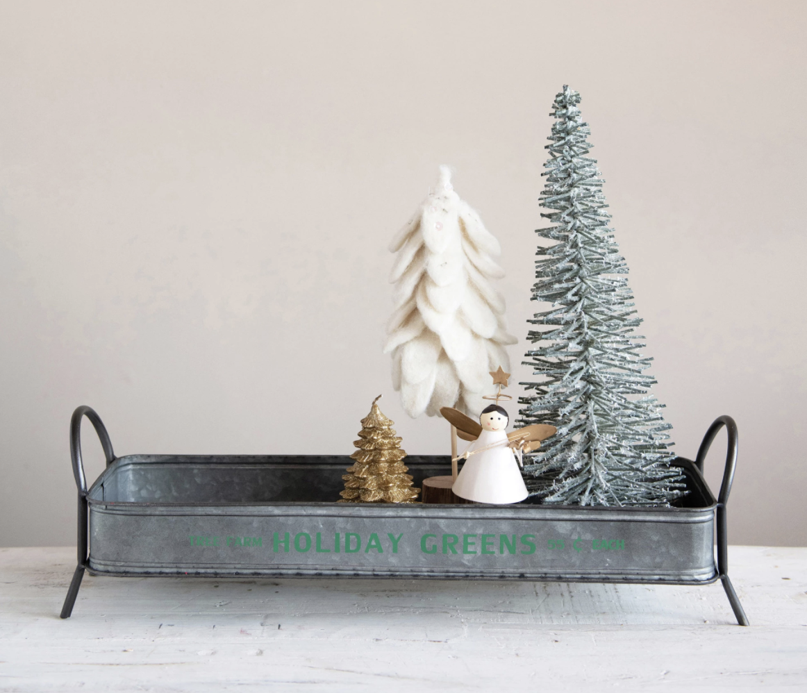 Wool Felt Xmas Trees - Cream/Green