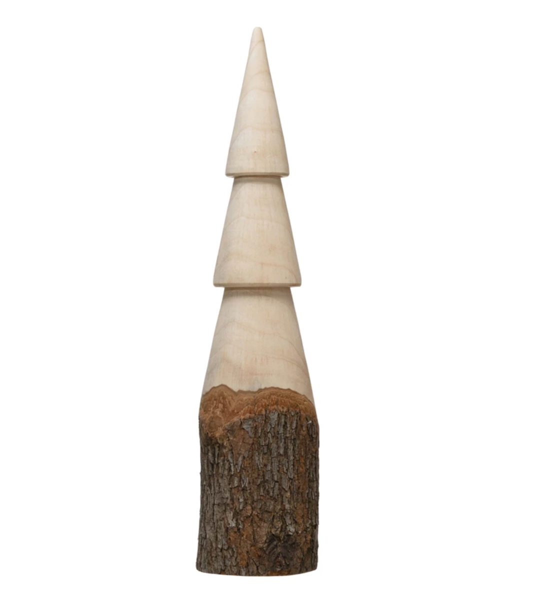 Carved Wood Tree w/ Bark Base - Natural - Large
