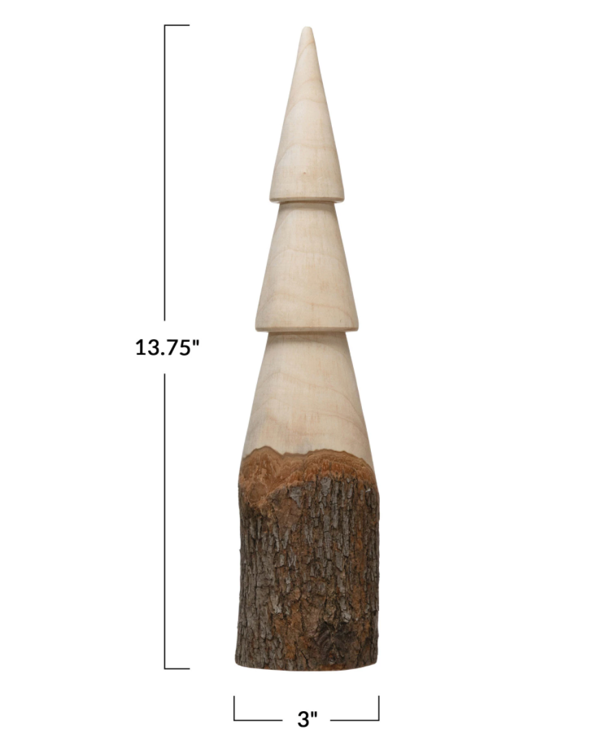Carved Wood Tree w/ Bark Base - Natural - Large