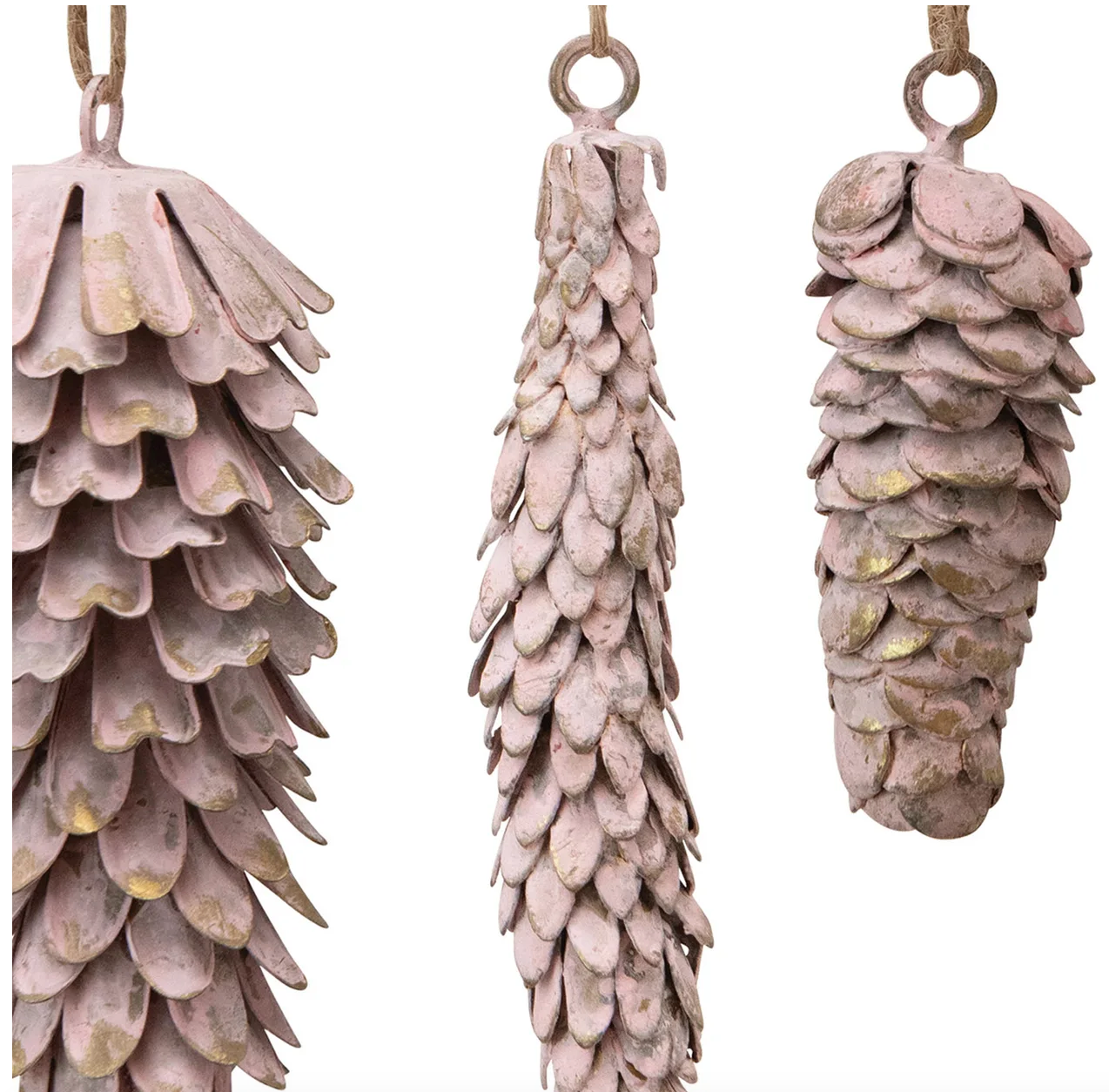 Metal Pinecone Ornaments - Pink (Set of 3)