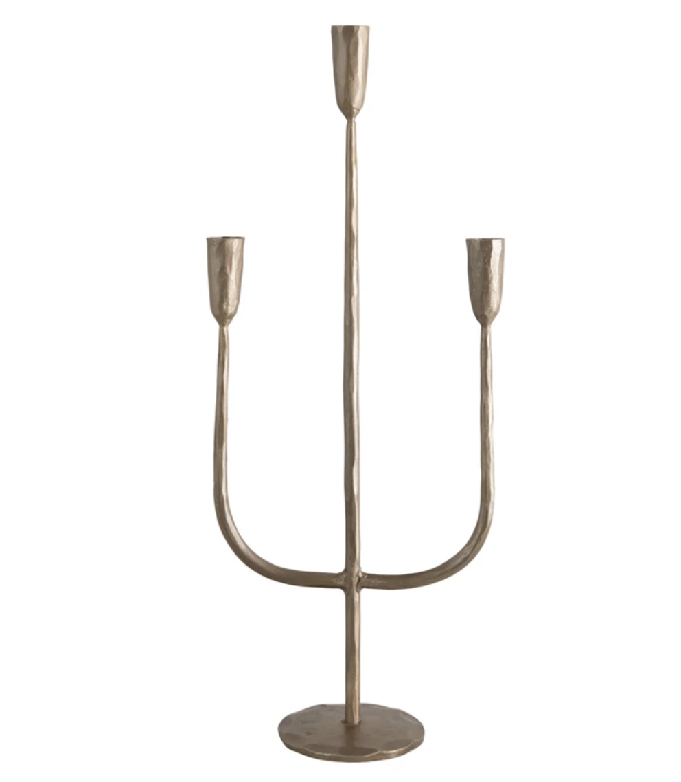ANTIQUE BRASS HAND-FORGED METAL CANDELABRA