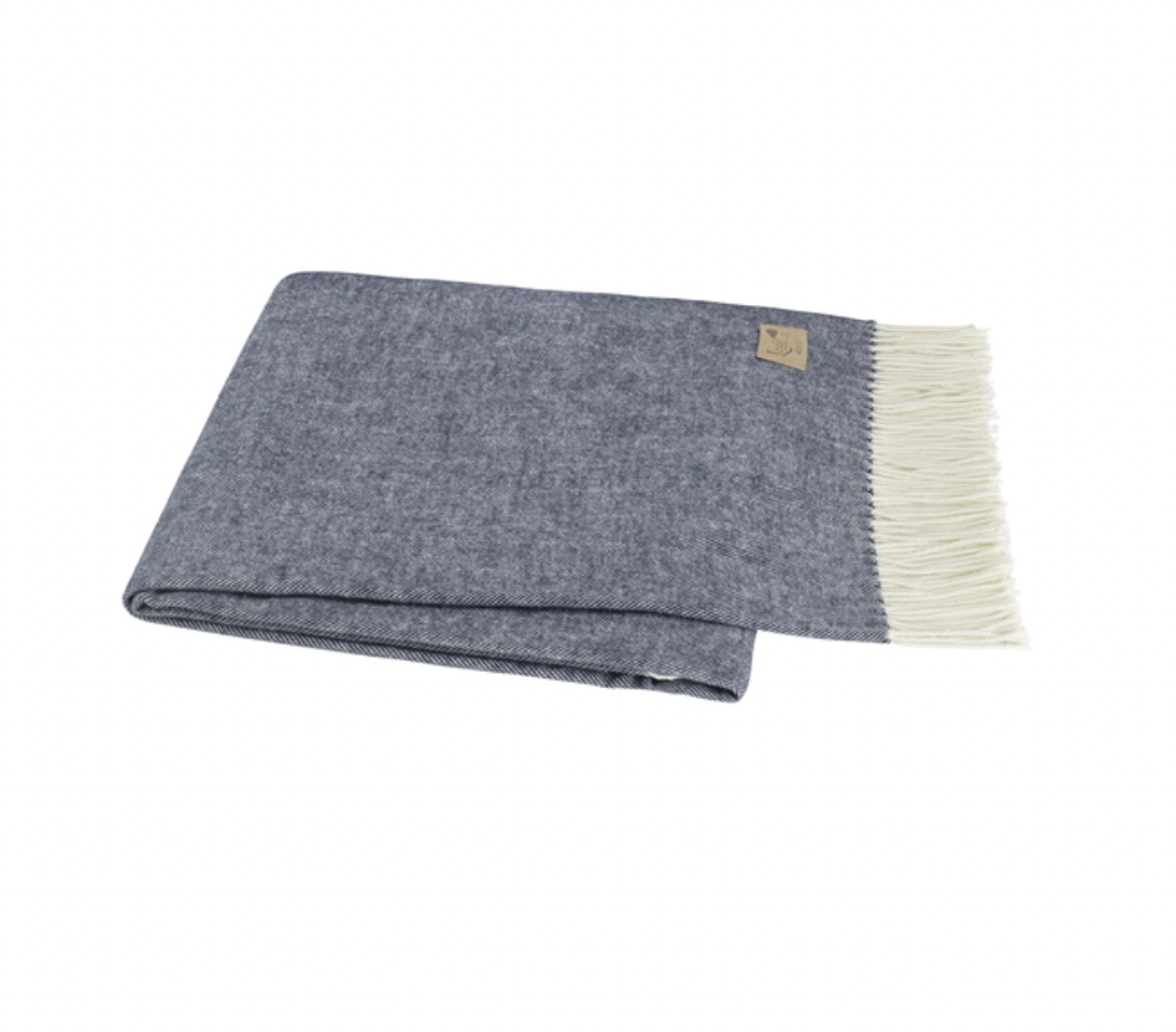 Italian Herringbone Throw - Navy