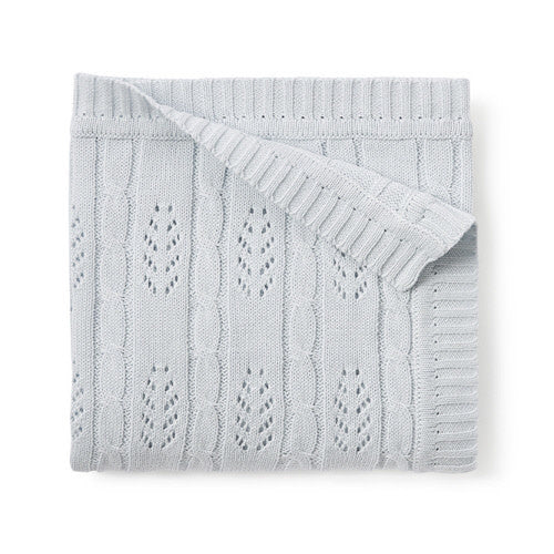 Blue Leaf Cable Knit Blanket