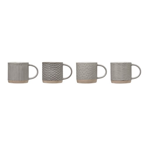 Debossed Stoneware Mug - Grey (4 Styles)