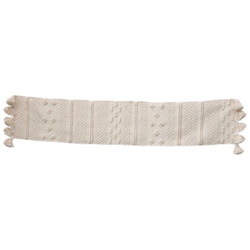TEXTURED TABLE RUNNER W/ POM POMS & TASSELS