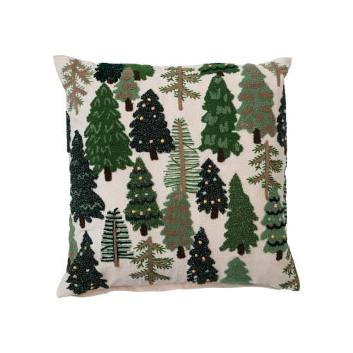 Trees & French Knots Embroidered Pillow