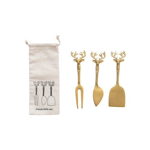 Brass Reindeer Cheese Knives (Set of 3)