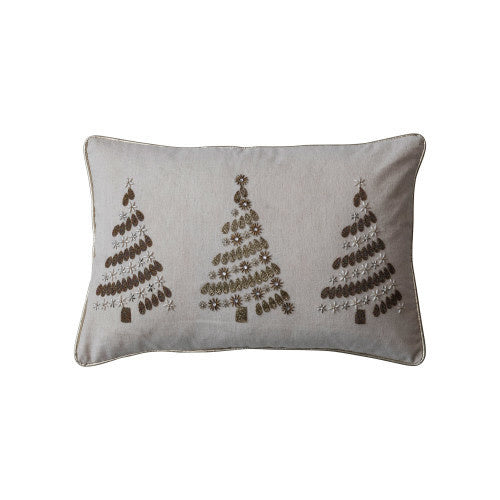 Christmas Trees Embroidered Lumbar Pillow