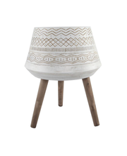 Tribal Fiberglass Plant Pot on Wood Stand - Large