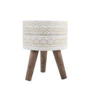 Tribal Fiberglass Plant Pot on Wood Stand - Small