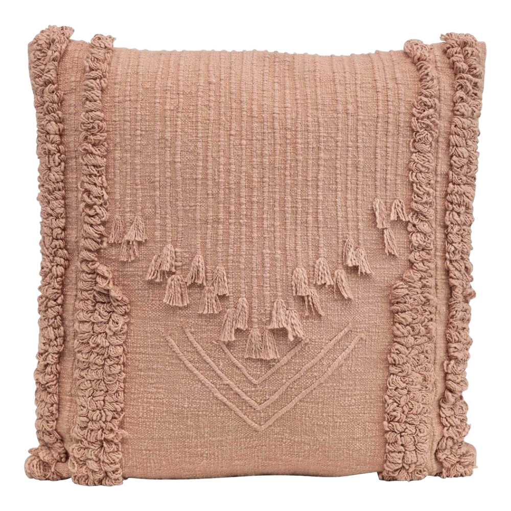 Embroidered Fringe Pillow