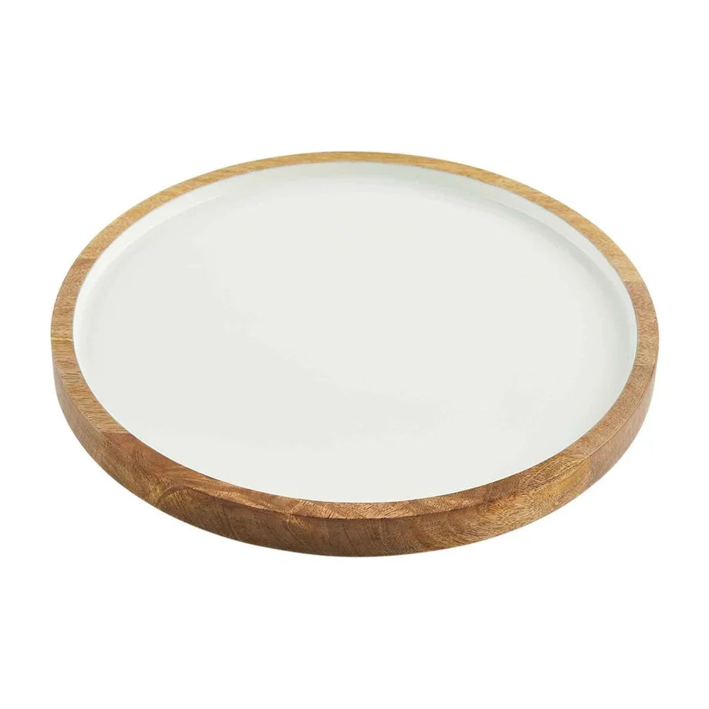 Wood White Enamel Tray - Small