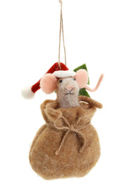 Wool Mouse In Bag Ornament