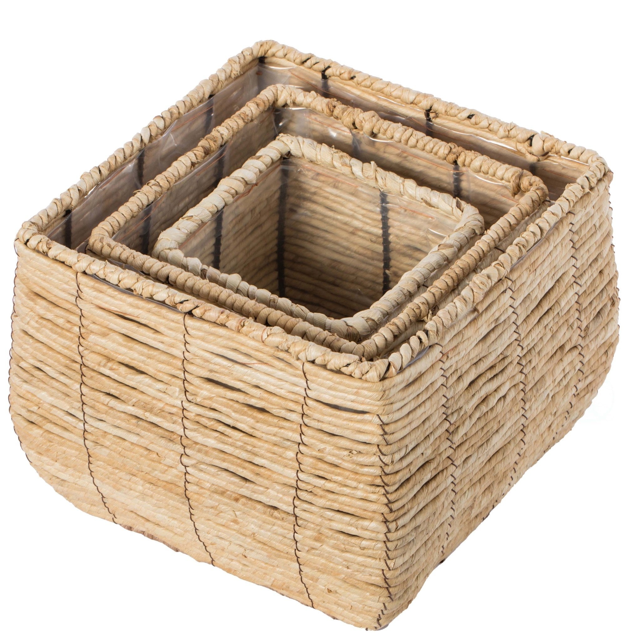 Woven Square Flower Pot Planter with Plastic Lining - Medium
