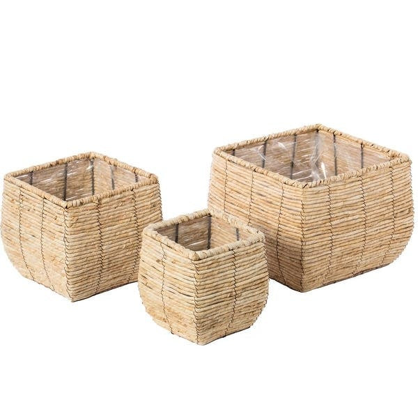 Woven Square Flower Pot Planter with Plastic Lining - Large