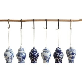 Stoneware Ginger Jar Ornament - Blue/White