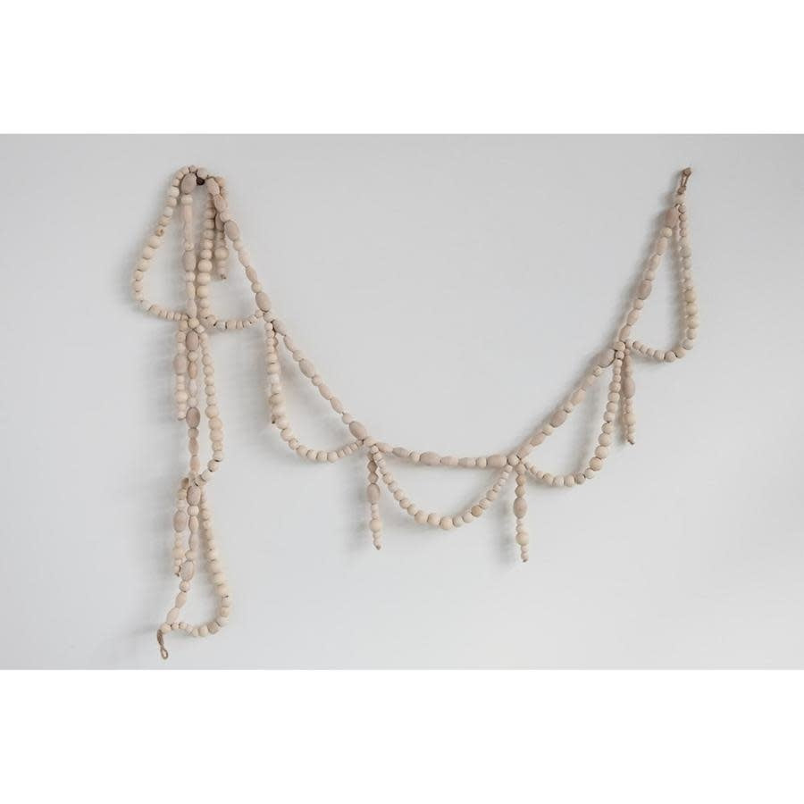 PAULOWNIA WOOD BEAD SWAG GARLAND, NATURAL