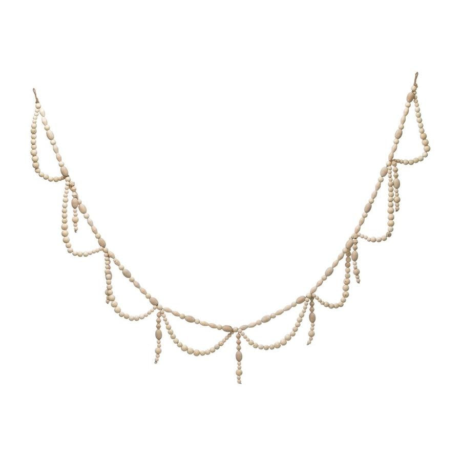 PAULOWNIA WOOD BEAD SWAG GARLAND, NATURAL