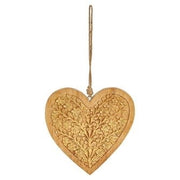 10"H HAND-CARVED WOOD HEART ORNAMENT W/ GOLD FINISH