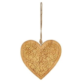 10"H HAND-CARVED WOOD HEART ORNAMENT W/ GOLD FINISH
