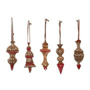6-1/2"H HAND-PAINTED ENAMELED CARVED MANGO WOOD ORNAMENT, RED & WHITE