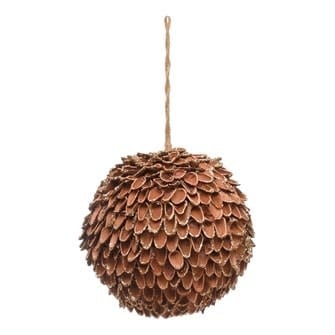 Round Pinecone Ball Ornament w/ Gold Glitter Tips - Natural