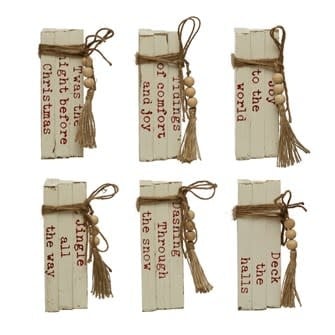 Holiday Wood Block Faux Books - Red/White