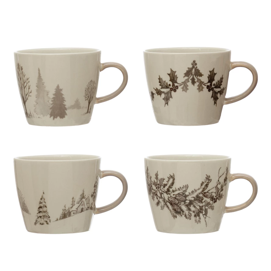 Stoneware Mug - Winter Scene & Garland Styles